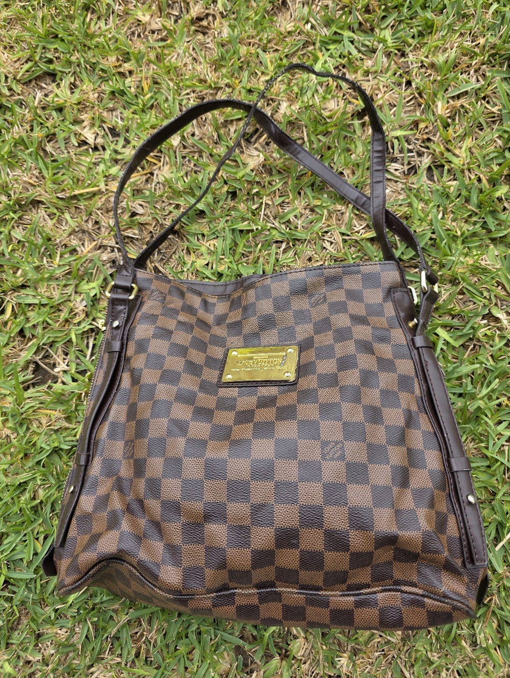 Louis Vuitton Brown Checkered Shoulder Top Handle Bag Women 11x13 Inches - Picture 2 of 15